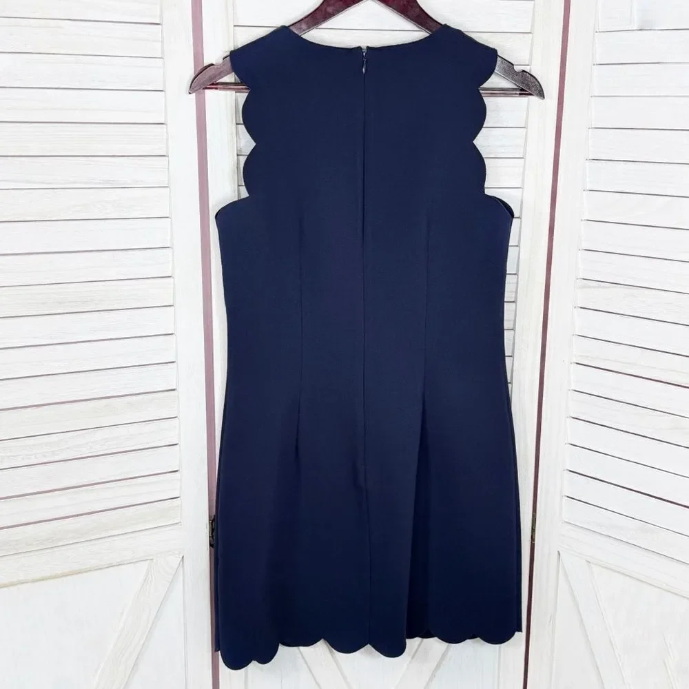 J. Crew Scallop Edge Shift‎ Dress Navy Blue 2 Nautical Preppy Mini Sleeveless